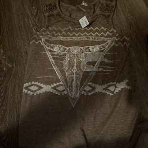 Brown Sleeveless Top with Geometric Design